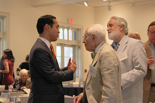 San Antonio Mayor Julian Castro discusses the future of the city with business leaders at a conference held at the Witte Museum. (Tom Dotan/News21)