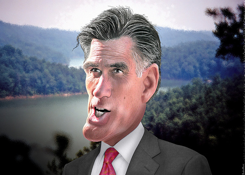 Mitt Romney, a caricature by DonkeyHotey. (Flickr)
