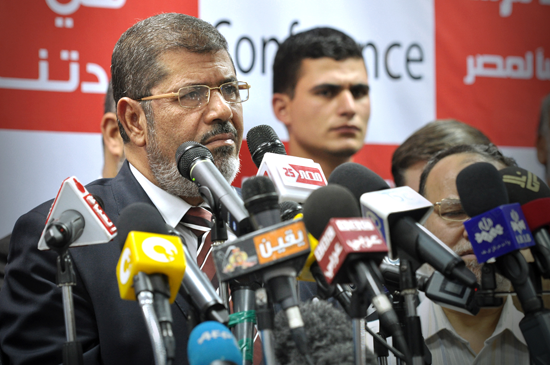 President Mohamed Morsi, pictured here in June 2012 as he announced his presidency. (Wikimedia Commons)