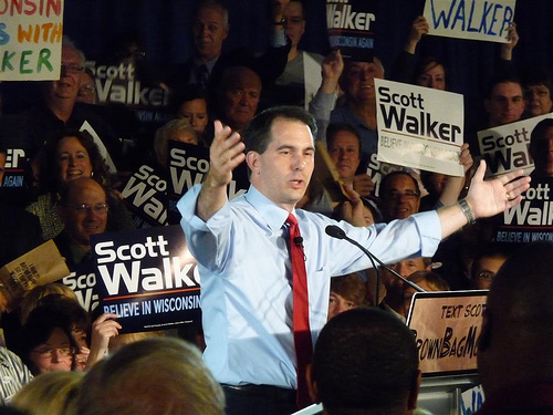 Gov. Scott Walker declares victory in 2010. (WisPolitics.com/Flickr)