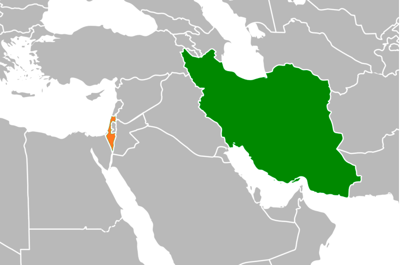 Iran (in green) has been reported to be launching missiles that could reach Israel (in orange) (Wikimedia Commons)