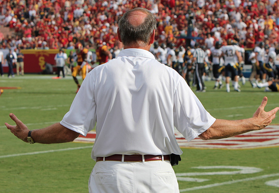 Now USC's athletic director, Haden enjoys the games from the sidelines. (Scott Enyeart/Neon Tommy)