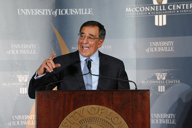 U.S. Defense Secretary Leon Panetta spoke to the media on Sunday about security measures in the Middle East. (McConnell Center/Creative Commons)