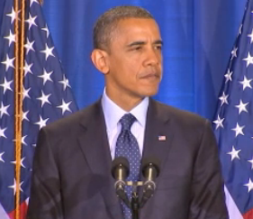 President Obama spoke to a capacity crowd at Newtown High School's auditorium during Sunday's vigil for Sandy Hook Elementary School shooting victims. (Neon Tommy archived screenshot)