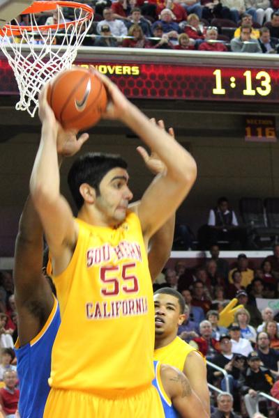 Omar Oraby had 11 points on 5-of-6 shooting in USC's 75-59 loss to UCLA at Galen Center on Sunday. (Danny Lee/Neon Tommy)