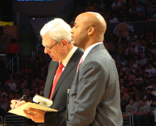 Phil Jackson and Brian Shaw are on the short list of contenders for the vacant Lakers head coaching position. (bridgetds/Creative Commons) Phil Jackson and Brian Shaw are on the short list of contenders for the vacant Lakers head coaching position. (bridgetds/Creative Commons)