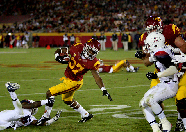 Buck Allen leads the Pac-12 in rushing yards, but hasn't scored many touchdowns. (Neon Tommy) Buck Allen leads the Pac-12 in rushing yards, but hasn't scored many touchdowns. (Neon Tommy)