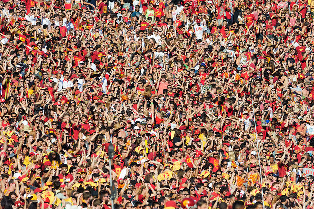 Trojan fans were riding high after the win against Stanford. (Charlie Magovern/Neon Tommy)