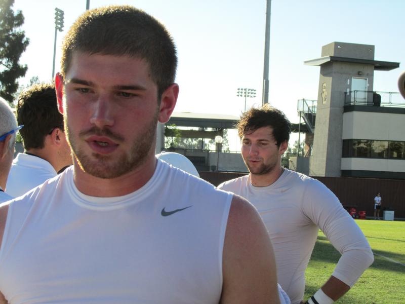 Max Wittek and Cody Kessler speak to the press after a tight practice Monday. (Ryan Nunez/Neon Tommy)