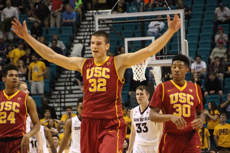 Nikola Jovanovic celebrates the win after his huge block. (Josh Faskowitz/Galen Central)