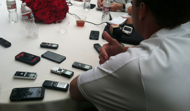 Lane Kiffin fields questions at Pac-12 Media Day. (Jeremy Bergman/Neon Tommy)