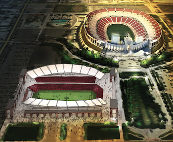 An artist's visualization of a soccer stadium where the Sports Arena is currently located. (Wikimedia Commons)