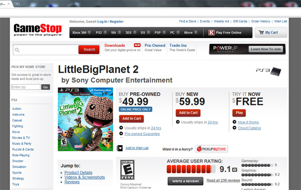Gamestop's cloud gaming service will allow customers to preview games for free. Integration with their new tablet will broaden their content ecosystem. (Image via Engagdet) Gamestop's cloud gaming service will allow customers to preview games for free. Integration with their new tablet will broaden their content ecosystem. (Image via Engagdet)