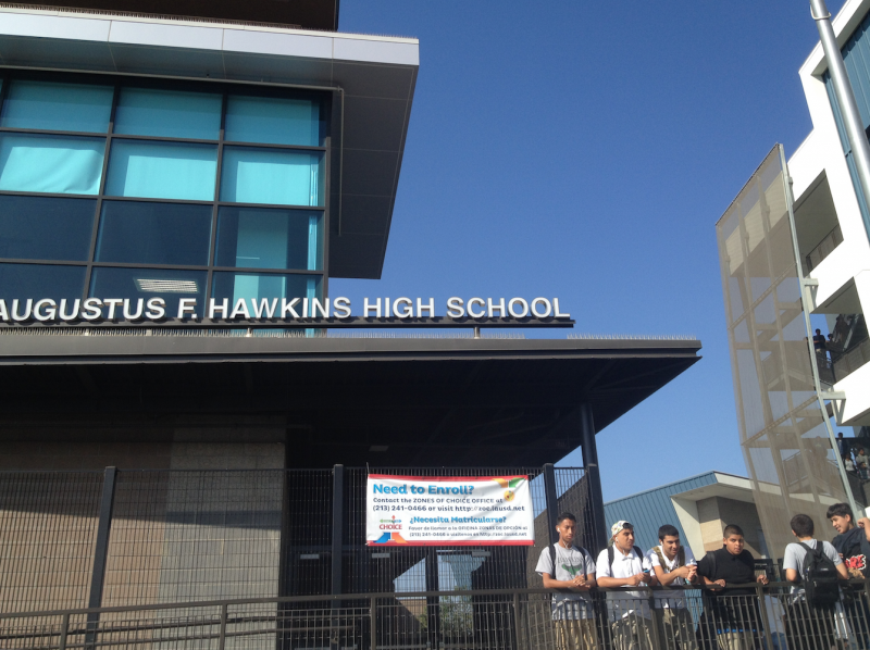 Students outside Augustus Hawkins High (Sarah Zahedi) Students outside Augustus Hawkins High (Sarah Zahedi)