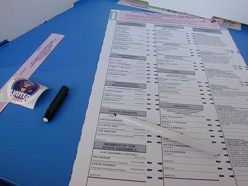 A California ballot. (Dawn Endico/Flickr)