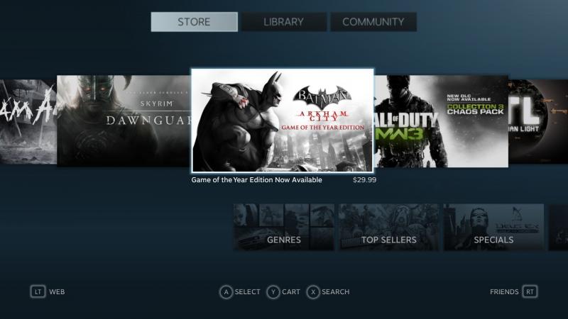 All of Steam's basic functions such as browsing and purchasing games are preserved in Big Picture. (Screenshot by Shea Huffman)