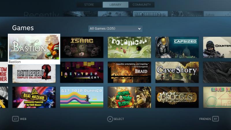 Steam's Big Picture Mode is a sleek and intuitive interface for browsing and playing PC games using a gamepad and television. (Screenshot by Shea Huffman)