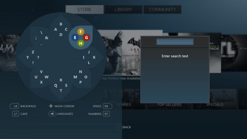 Daisywheel, the radial keyboard used by Big Picture Mode. (Screenshot by Shea Huffman)