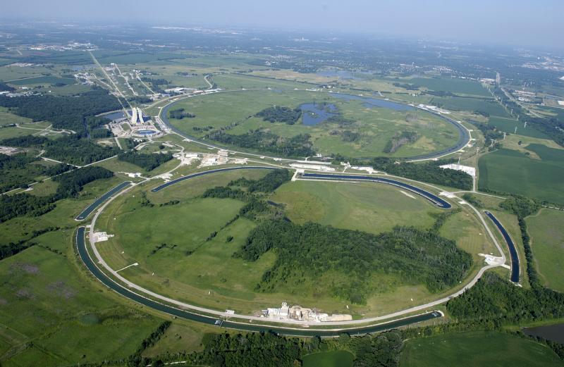 Fermilab's Tevatron particle accelerator (background) was powered down Friday after decades of significant discoveries in particle physics. (Image credit Reidar Hahn, Fermilab)