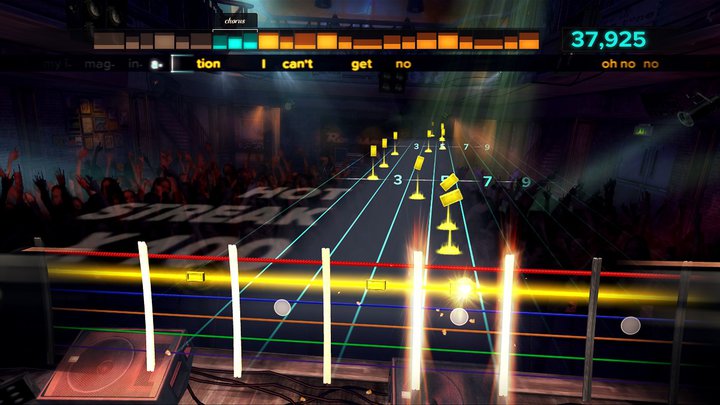 Rocksmith uses a familiar color-coded string system, but adds more complicated techniques that make full use of the guitar. (Image courtesy of Ubisoft)