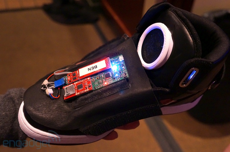 The experimental project collects information about user's running and walking habits, and provides feedback through a speaker in the tongue.  (Image courtesy of Engadget)