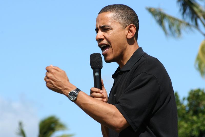 Barack Obama speaks to voters at a campaign event. 