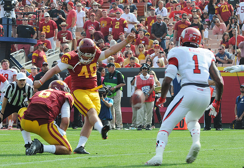 Andre Heidari made a career-high four field goals on Saturday. (Jerry Ting, Neon Tommy) Andre Heidari made a career-high four field goals on Saturday. (Jerry Ting, Neon Tommy)
