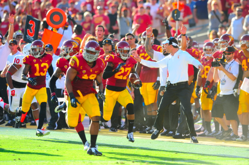 The USC sideline seemed like they were very excited throughout the game. (Charlie Magovern/Neon Tommy)