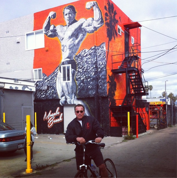 Schwarzenegger posted this photo of himself posing in front of a portrait of himself on Instagram. (via Flickr)