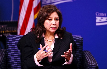 Hilda Solis was the first Hispanic woman to serve in a presidential cabinet. “Growing up in a large Mexican-American family in La Puente, California, I never imagined that I would have the opportunity to serve in a president’s Cabinet, let alone in the service of such an incredible leader,” said Solis. Photo Credit, Center For American Progress.