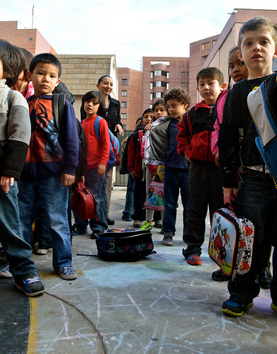 Second graders line up at Metro Charter. (Brianna Sacks/Neon Tommy)