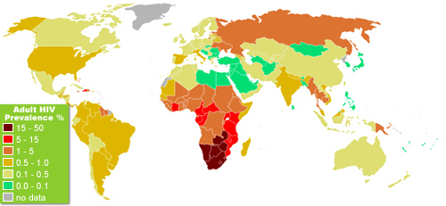(HIV Prevelance-15-49 year olds/2008 UNAIDS Report, Creative Commons) (HIV Prevelance-15-49 year olds/2008 UNAIDS Report, Creative Commons)