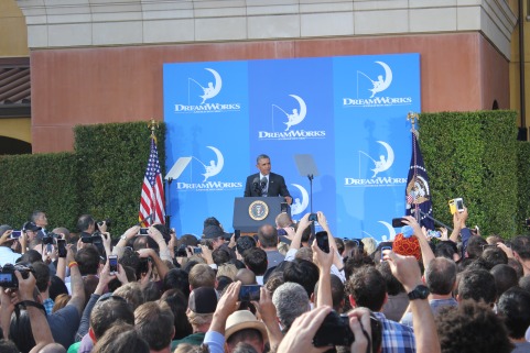 President Obama speaking at DreamWorks on Nov. 26, 2013. (Max Schwartz/Neon Tommy)