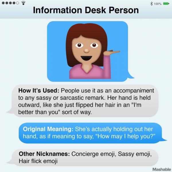 The "Information Desk Person" emoji (Via @Mashable/Neon Tommy)