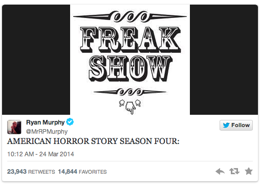 "American Horror Story Freak Show" is now official.