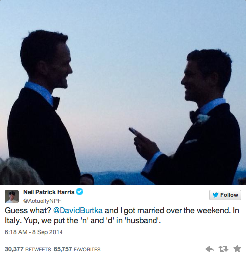 Congratulations to Neil Patrick Harris and David Burtka! (Twitter/@ActuallyNPH)