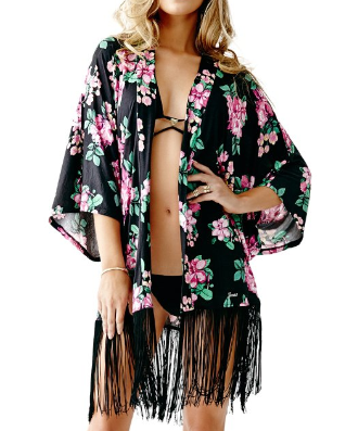 Floral Fringe Kimono for $69 (Guess).