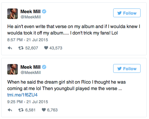 Meek Mill utilized his "Twitter fingers" toward Drake (Screenshot). Meek Mill utilized his "Twitter fingers" toward Drake (Screenshot).