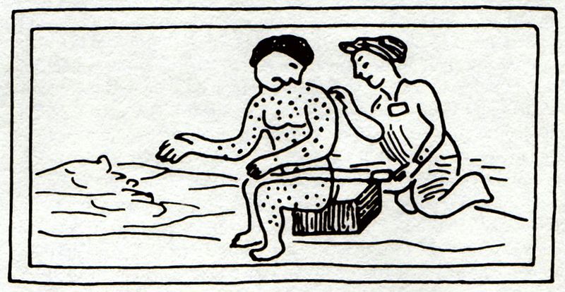 16th century Aztec drawing of someone with measles. [Wikimedia]