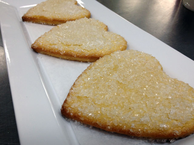 The “Lemon Shortbread Cookies” at DeLuscious Cookies + Milk come in heart shapes this Valentine’s Day (Kelli Shiroma / Neon Tommy).