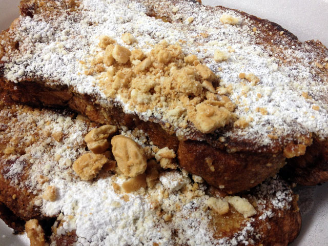 The “Peanut Bubba Crunchy French Toast” is designed for the ultimate peanut butter lover (Kelli Shiroma / Neon Tommy). The “Peanut Bubba Crunchy French Toast” is designed for the ultimate peanut butter lover (Kelli Shiroma / Neon Tommy).