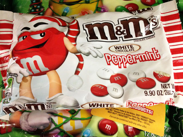 “Gingerbread” and “White Chocolate Peppermint” M&Ms are now available (Kelli Shiroma / Neon Tommy). 