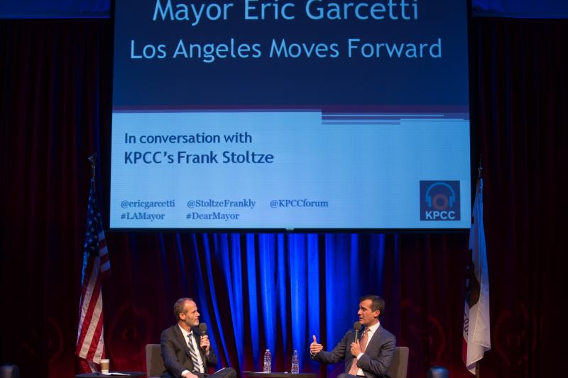 Frank Stoltze and Mayor Garcetti (Grant Slater/KPCC)