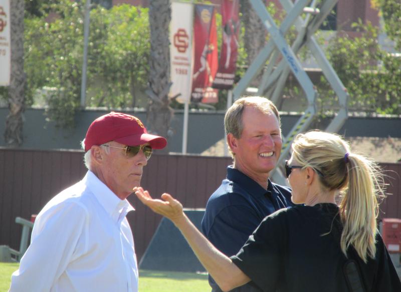 The only thing stranger on Tuesday than the Marqise Lee non-news was seeing Rick Neuheisel on the USC Trojans practice field. (Ryan Nunez/Neon Tommy)