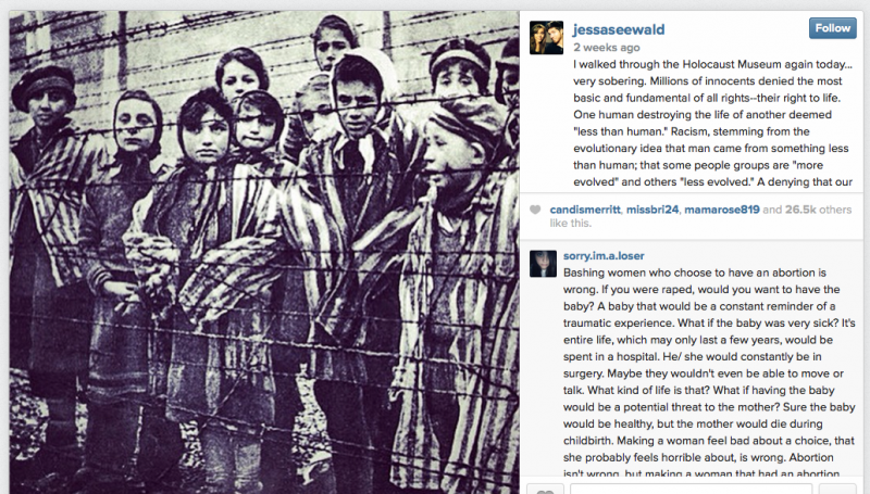 The use of the Holocaust, and by extension its victims and survivors, as an object to further a political agenda is dehumanization. (Jessa Duggar/Instagram)