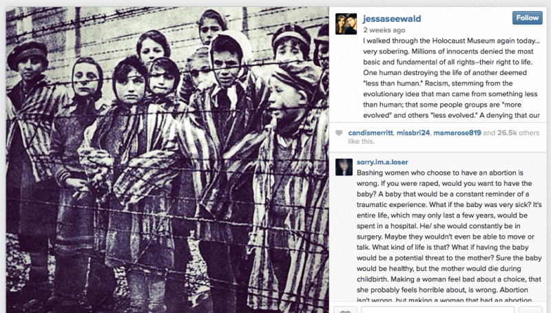 The use of the Holocaust, and by extension its victims and survivors, as an object to further a political agenda is dehumanization. (Jessa Duggar/Instagram) The use of the Holocaust, and by extension its victims and survivors, as an object to further a political agenda is dehumanization. (Jessa Duggar/Instagram)