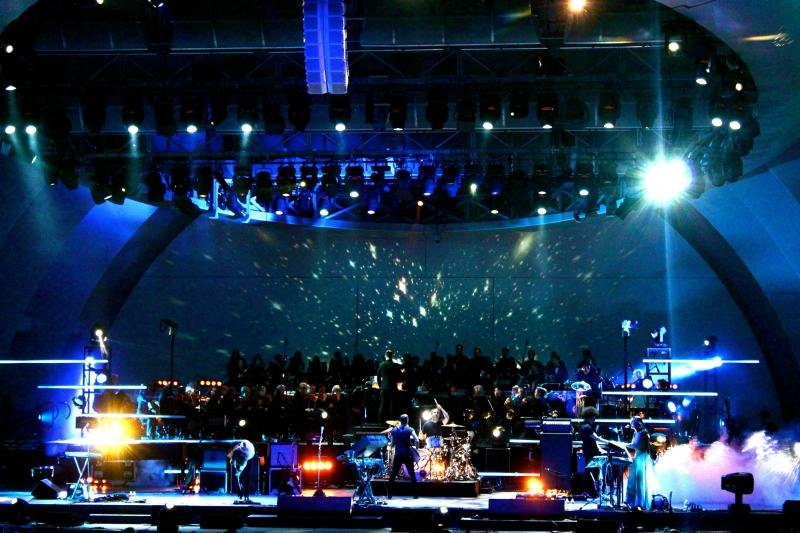 M83 on stage with the Hollywood Bowl Orchestra (Photo by Aeri Koo/Neon Tommy).