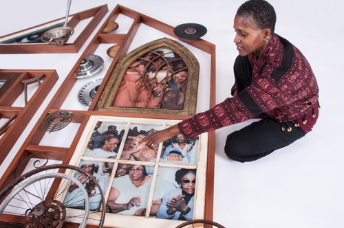 Dominique Moody and her piece. (Gary Cloud for the L.A. County Arts Commission and the MLK Community Hospital)