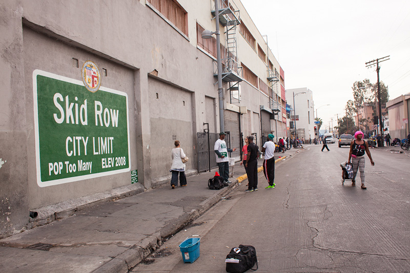 Zeigler, local activist General Jeff and artists Wild Life, Como and Tre collaborated in February on the Skid Row City Limits mural at San Julian and Sixth Streets. (Photo courtesy General Jeff)