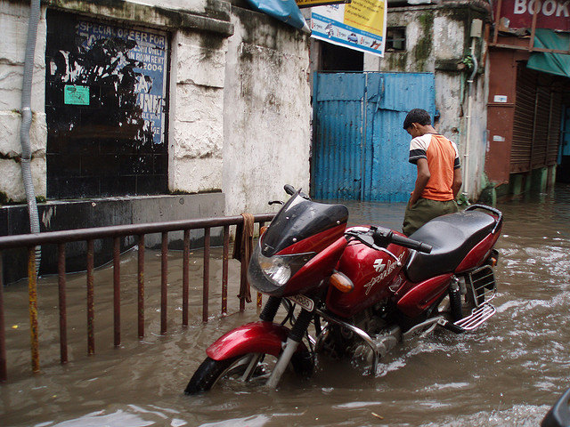 Monsoon rain floods the streets of Indian villages Monsoon rain floods the streets of Indian villages